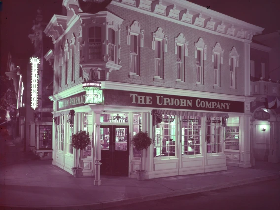 The Upjohn Pharmacy at night