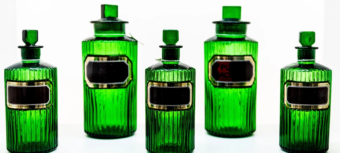 Green glass bottles