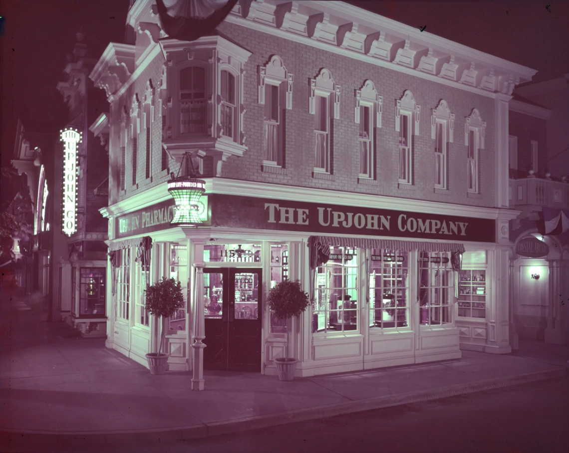 The Upjohn Pharmacy at night