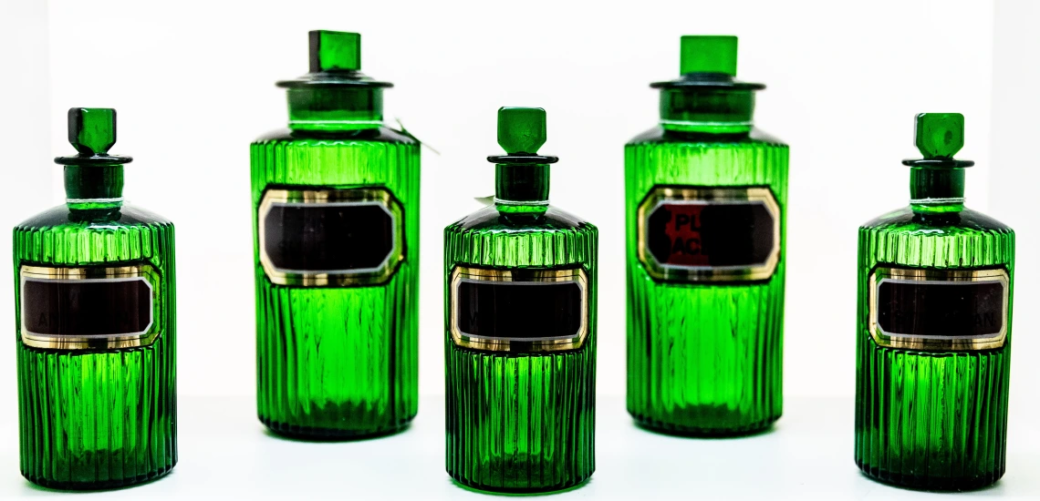 Green glass bottles